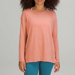 Lululemon Back In Action Long Sleeve Orange Boatneck Heathered Tee Shirt